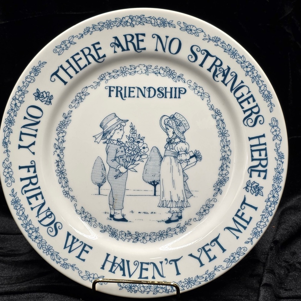Decorative Friendship Plate Blue White Childrens Scene Gift Collectible‎